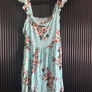 Torrid Floral Print Ruffle Strap Top - Blue and Pink